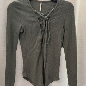 Free People Forest Green Lace-Up Bodysuit